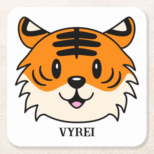 Niedlich Lächelnder Cartoon Tiger Rechteckiger Pappuntersetzer (Vorderseite)