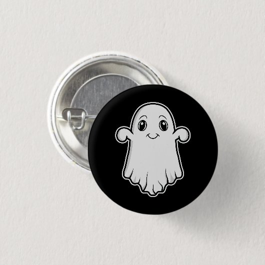 Niedlich Lächelnder Geist Cartoon Illustration Hal Button (Vorne & Hinten)