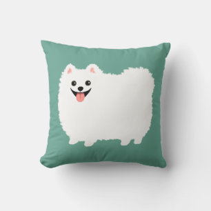 Niedlich lächelnder weißer Spitz Happy Fluffy Hund Kissen