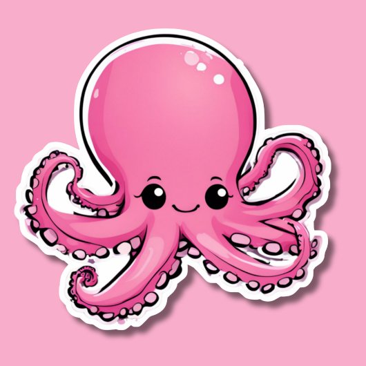 Niedlich Lächelrosa Oktopus Aufkleber