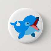 Niedlich-lachend Cartoon Dolphin Button (Vorderseite)