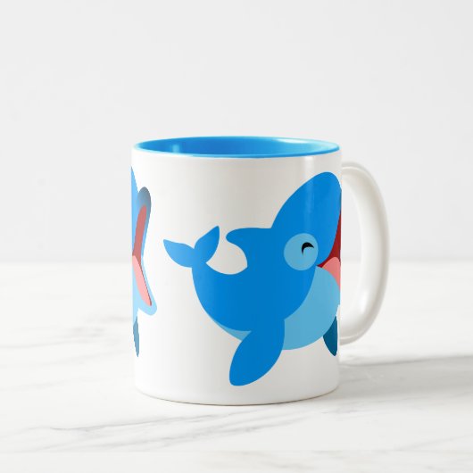 Niedlich-lachend Cartoon Dolphin Zweifarbige Tasse (VorderseiteRechts)
