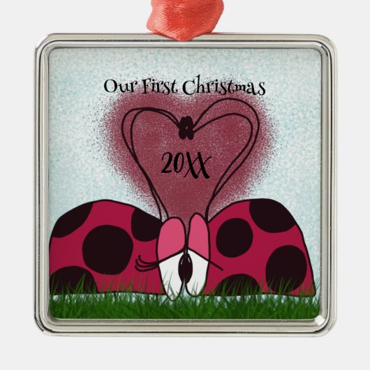 Niedlich Ladybug Couple Ornament Aus Metall (Vorne)
