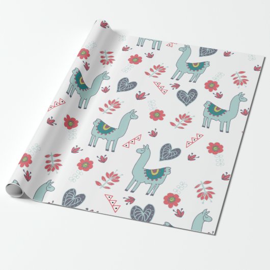 Niedlich Lama Floral Muster drucken Geschenkpapier (Ungerollt)