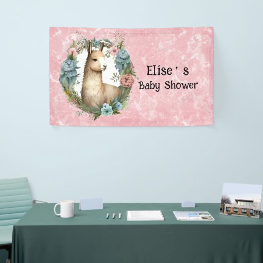 Niedlich Lama Succulent Blumenkreide Baby Dusche Banner (Messeveranstaltung)