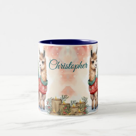 Niedlich Lamas Personalisierte Weihnachten Zweifarbige Tasse (Mittel)