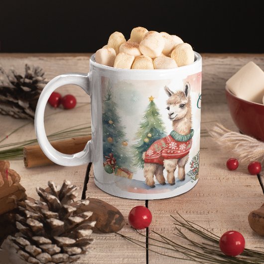 Niedlich Lamas Personalisierte Weihnachten Zweifarbige Tasse