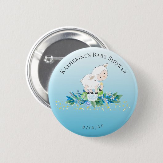 Niedlich Lamb Blue Floral Boy Baby Button (Vorne & Hinten)