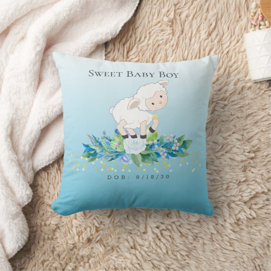 Niedlich Lamb Blue Floral Boy Baby DOB Kissen (Decke)