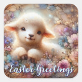 Niedlich Lamm Oaster Gruß Blumenaufkleber Quadratischer Aufkleber (Vorderseite)