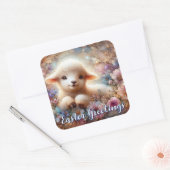 Niedlich Lamm Oaster Gruß Blumenaufkleber Quadratischer Aufkleber (Umschlag)