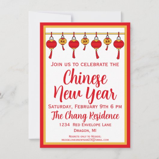 Niedlich-Lantern-Chinesisches Neujahr Einladung (Vorderseite)