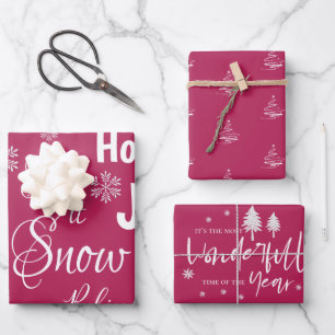 Niedlich lassen es schneerot fröhliches Weihnachts Geschenkpapier Set