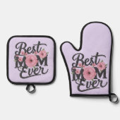 Niedlich Lavendel Lila Beste Mama je Ofenhandschuh & Topflappen-Set (Vorderseite)