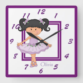 Niedlich Lavender Ballerina Personalisiert Quadratische Wanduhr