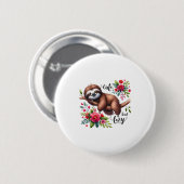 Niedlich Lazy Sloth Blume Button (Vorne & Hinten)
