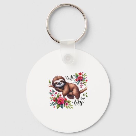 Niedlich Lazy Sloth Blume Schlüsselanhänger (Vorderseite)