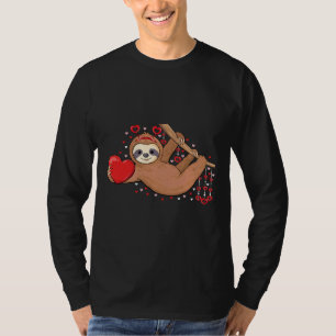 Niedlich Lazy Sloth Holding Heart Liebe Luth Valen T-Shirt