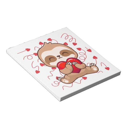 Niedlich Lazy Sloth Holding Heart Liebe Sloth Notizblock (angewinkelt)