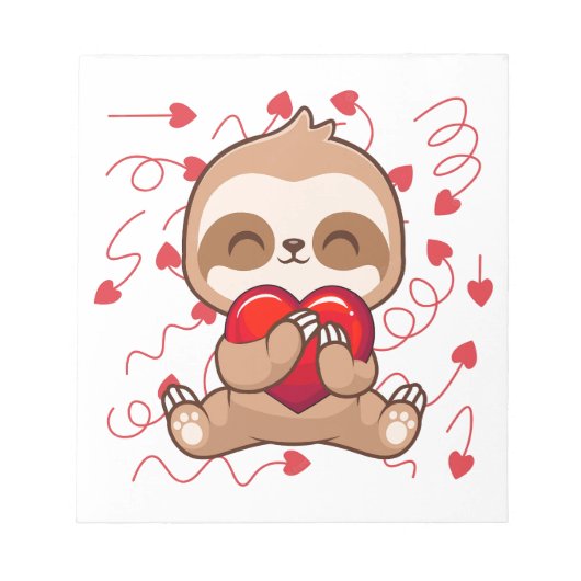 Niedlich Lazy Sloth Holding Heart Liebe Sloth Notizblock (Vorderseite)