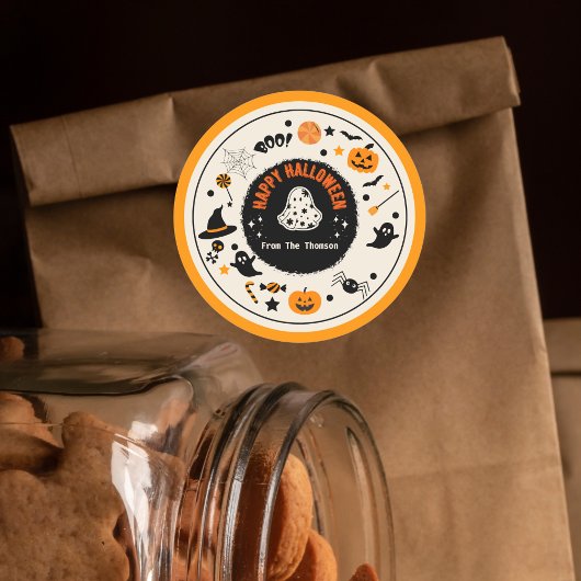 Niedlich lebendige Orange Halloween Illustration Runder Aufkleber