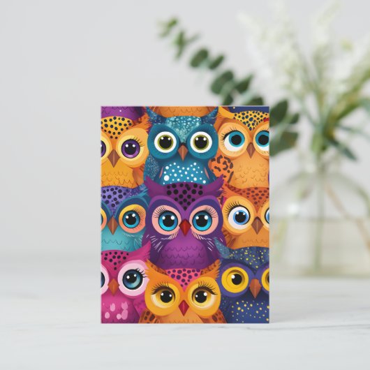 Niedlich lebendige Owls Feiertagskarte (Stehend Vorderseite)