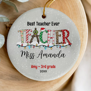 Niedlich Lehrerin Weihnachts-Grün rotes Baffalo ka Keramik Ornament