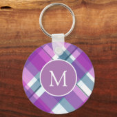 Niedlich leichter Lila Karierter Monogramm-Schlüss Schlüsselanhänger (Vorderseite)