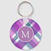 Niedlich leichter Lila Karierter Monogramm-Schlüss Schlüsselanhänger (Rückseite)