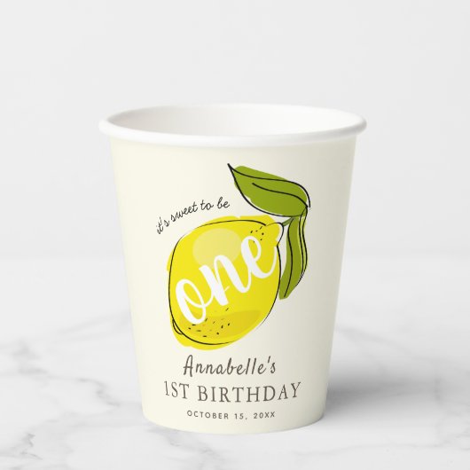 Niedlich Lemon 1. Geburtstag Gelb Pappbecher (Vorderseite)