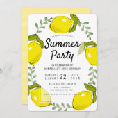 Niedlich Lemon Citrus White Summer Party Einladung (Vorne/Hinten)