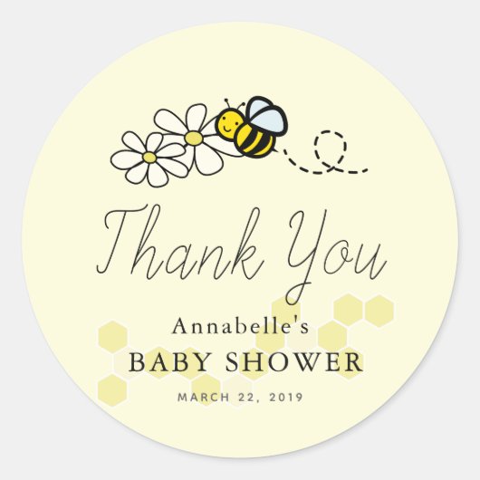 Niedlich Lemon Gelbe Hummel/Honey Bee Baby Dusche Runder Aufkleber (Vorderseite)