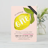 Niedlich Lemon Girl Pink Virtual 1. Geburtstag Einladung (Stehend Vorderseite)