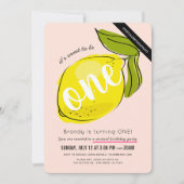 Niedlich Lemon Girl Pink Virtual 1. Geburtstag Einladung (Vorderseite)