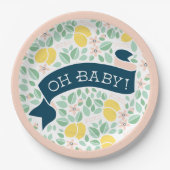 Niedlich Lemon Yellow Pink Botanical Baby Dusche Pappteller (Vorderseite)