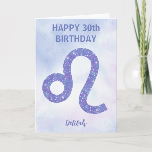 Niedlich Leo Astrologie Signieren Lila Glück Gebur Karte (Vorderseite)