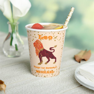 Niedlich Leo First Birthday & Gold Confetti Pappbecher