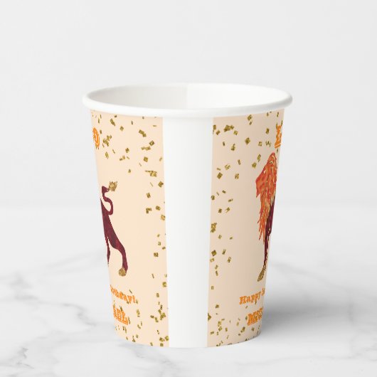 Niedlich Leo First Birthday & Gold Confetti Pappbecher (Links)