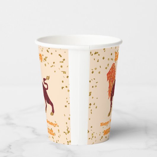 Niedlich Leo First Birthday & Gold Confetti Pappbecher (Rechts)