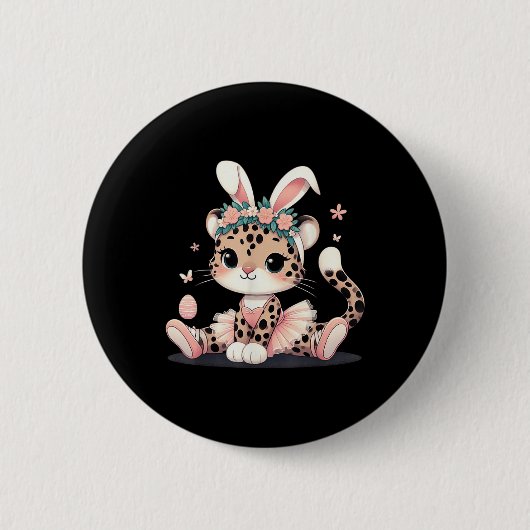 Niedlich Leopard Ballerina Dance Scute Ss Niedlich Button (Vorderseite)