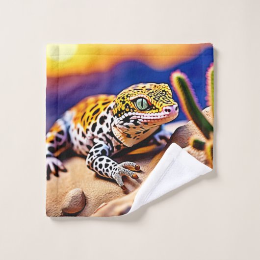 Niedlich Leopard Gecko Sunset Wüstendesign Badhandtuch Set (Waschlappen)