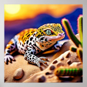Niedlich Leopard Gecko Sunset Wüstendesign Poster (Vorne)