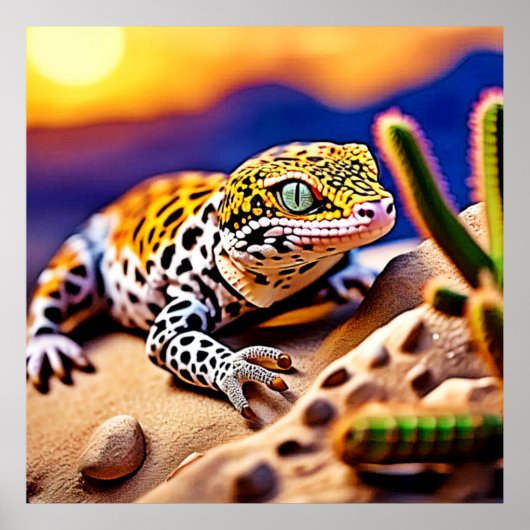 Niedlich Leopard Gecko Sunset Wüstendesign Poster (Vorne)