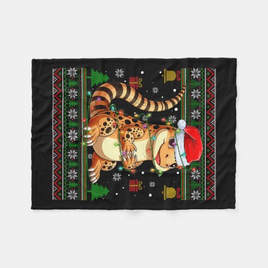 Niedlich Leopard Gecko Weihnachtsmannmütze Ugly Ch Fleecedecke (Vorderseite (Horizontal))