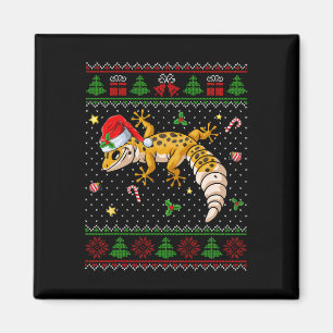 Niedlich Leopard Gecko Weihnachtsmannmütze Ugly Ch Magnet