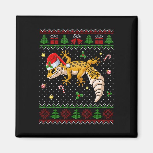 Niedlich Leopard Gecko Weihnachtsmannmütze Ugly Ch Magnet (Vorne)