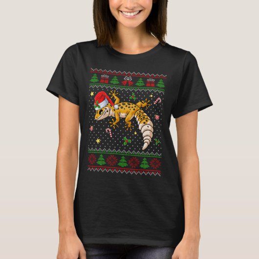 Niedlich Leopard Gecko Weihnachtsmannmütze Ugly Ch T-Shirt (Vorderseite)