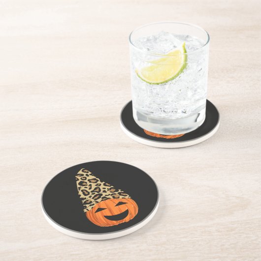Niedlich Leopard Hat Pumpkin Getränkeuntersetzer (Seite)