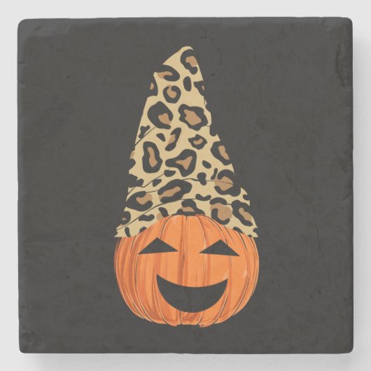 Niedlich Leopard Hat Pumpkin Steinuntersetzer (Vorderseite)