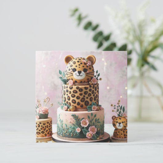 NIEDLICH LEOPARD KINDERGEBURTSTAG CAKE KARTE (Stehend Vorderseite)